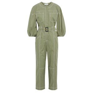 Jonathan Simkhai Olive Green Utility Jumpsuit with White Topstitching